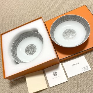 説明書純正箱リボン新品 2枚 HERMES エルメス〈モザイク24〉プラチナ シリアルプレート