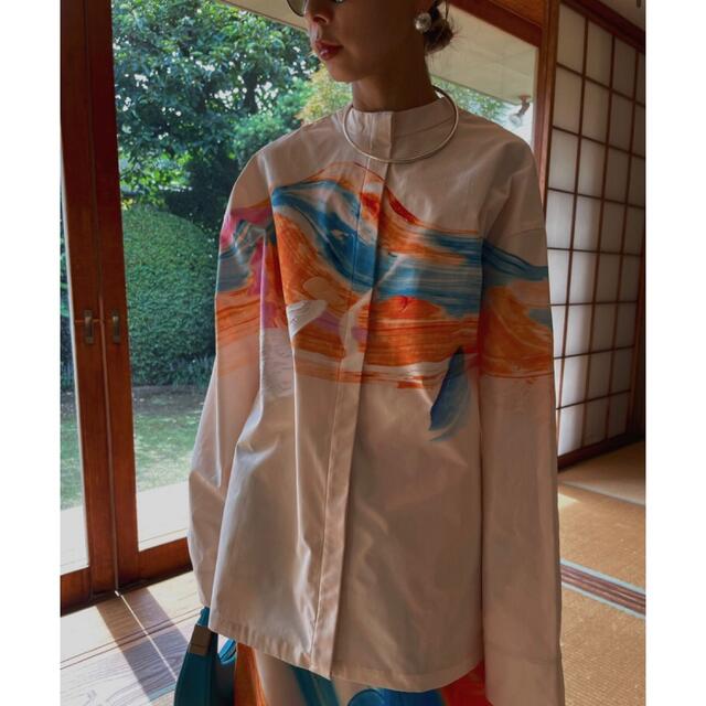 専用 Ameri◆2WAY HAILEY WAVE ART SHIRT オレンジ