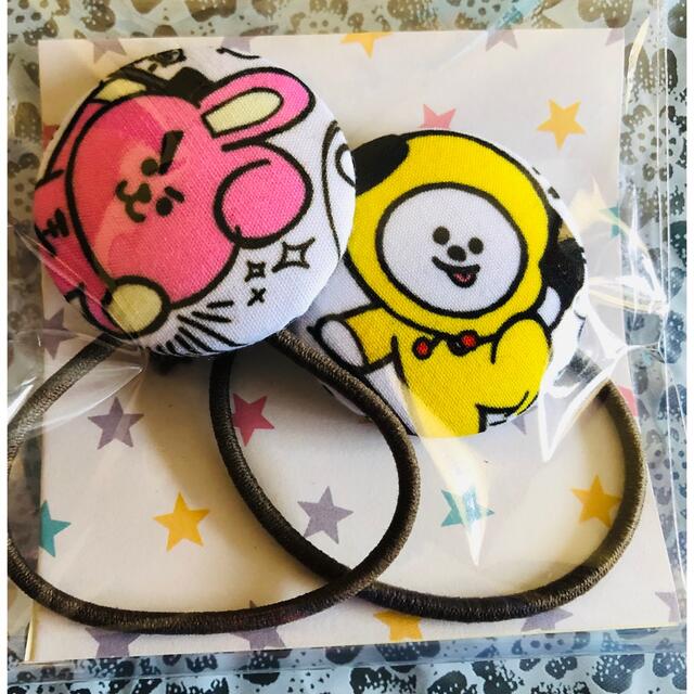 防弾少年団(BTS)(ボウダンショウネンダン)のbt21 キャラクターヘアゴム(2本セット) ハンドメイドのキッズ/ベビー(ファッション雑貨)の商品写真