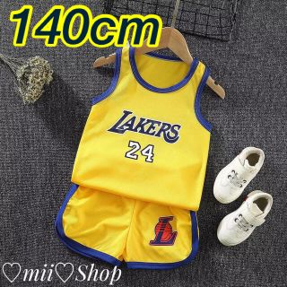 140cm 男女兼用❤️黄色 LAKERS メッシュ セットアップ (Tシャツ/カットソー)