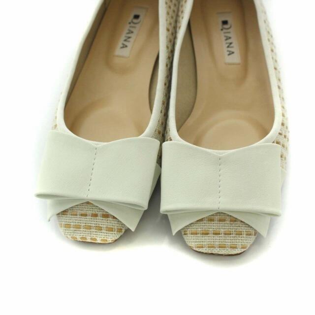 DIANA(ダイアナ)のダイアナ リボン パンプス スクエアトゥ キャンバス 23cm ベージュ 白 レディースの靴/シューズ(ハイヒール/パンプス)の商品写真
