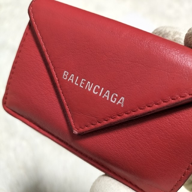 BALENCIAGA バレンシアガ ペーパーミニウォレット 赤 折り財布 レザー