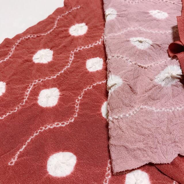 約180cm巾新品・未使用★正絹 絞り帯揚げ 薄エンジ色地にピンク、白の絞り