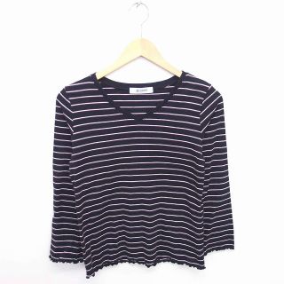 ナノユニバース(nano・universe)のナノユニバース カットソー Tシャツ ボーダー Vネック 長袖 F 黒 白(カットソー(長袖/七分))