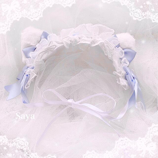 ♡ ねこみみ フリル リボン ヘッドドレス 3way light blue ♡(カチューシャ)