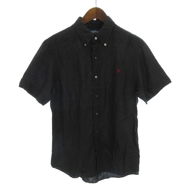 GYMPHLEX(ジムフレックス)のジムフレックス シャツ 半袖 ボタンダウン ロゴ 刺繍 リネン 黒 L メンズのトップス(シャツ)の商品写真