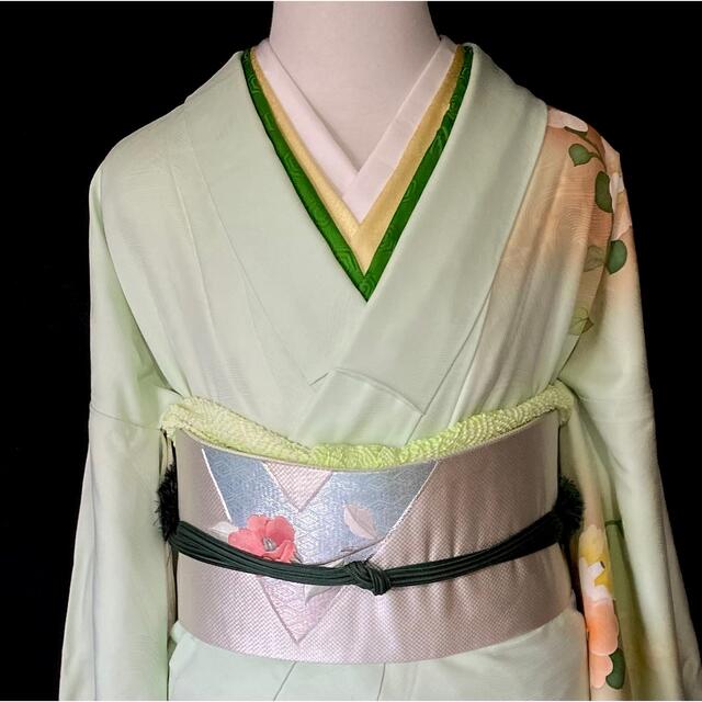 椿模様の手描き友禅訪問着〉SALE 薄い黄緑 ミントグリーン 椿模様の手描き友禅訪問着〉SALE 薄い黄緑 ミントグリーン