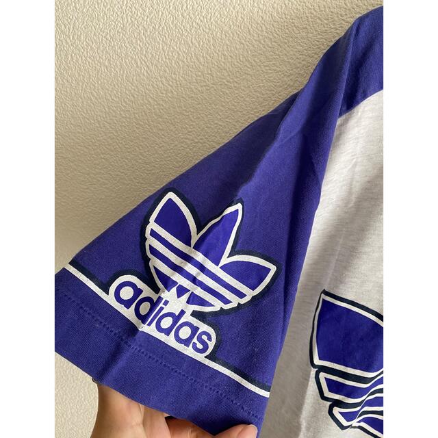 adidas(アディダス)のadidas 80s 両袖　トレフォイル　Tシャツ　紫　グレー ビッグプリント メンズのトップス(Tシャツ/カットソー(半袖/袖なし))の商品写真