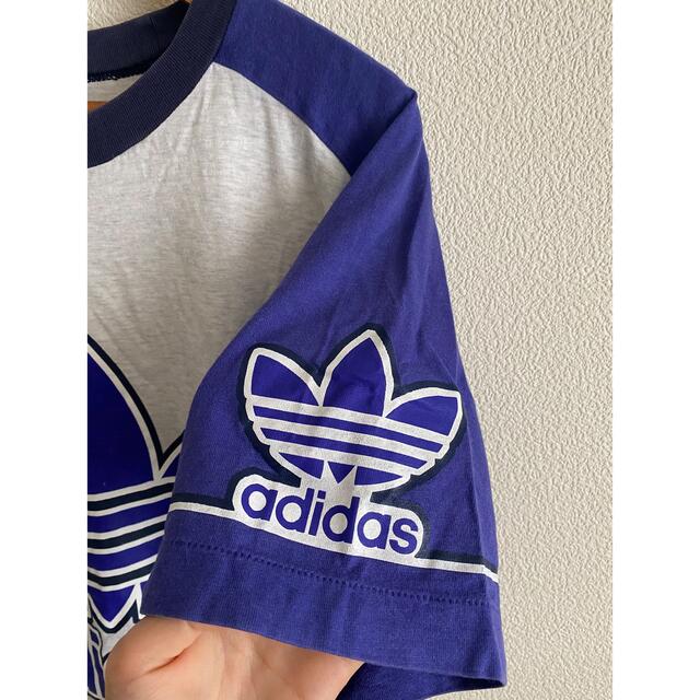 adidas(アディダス)のadidas 80s 両袖　トレフォイル　Tシャツ　紫　グレー ビッグプリント メンズのトップス(Tシャツ/カットソー(半袖/袖なし))の商品写真