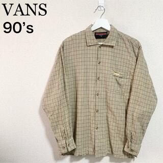ヴァンズ(VANS)の90s VANS チェックシャツ メンズM ベージュ 旧タグ ロゴ(シャツ)