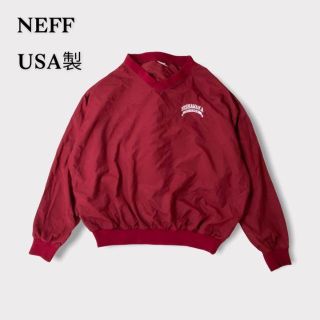 ネフ(Neff)のNEFF USA製　ナイロンプルオーバー　ワインレッド　刺繍ロゴ　カレッジロゴ(ナイロンジャケット)