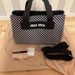 ミュウミュウ(miumiu)のmiumiu ミュウミュウ　カナパ　ショルダーバッグ　チェック　ネイビー(ショルダーバッグ)