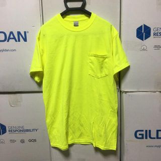 ギルタン(GILDAN)のGILDANギルダン☆半袖無地Tシャツ☆ポケット付き☆ネオンイエロー蛍光黄色M(Tシャツ/カットソー(半袖/袖なし))