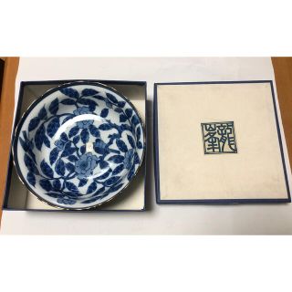 新品　龍峯窯　7寸鉢　お皿　染付　緑彩　三洋陶器株式会社　日本食器　割烹和食皿