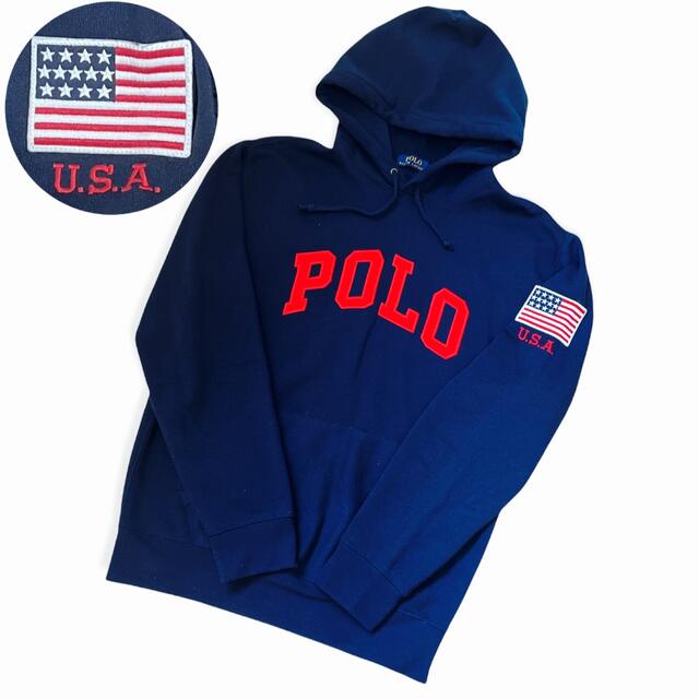 トップス【美品】ポロ ラルフローレン パーカー フーディ POLOロゴ USA 国旗