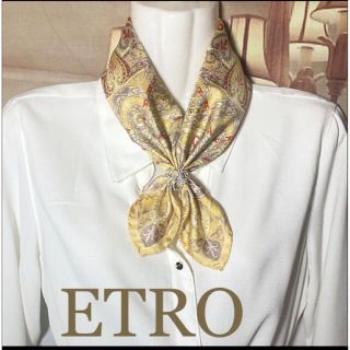 エトロ(ETRO)のエトロ　ペイズリー　マスタード系　ミニスカーフ(バンダナ/スカーフ)