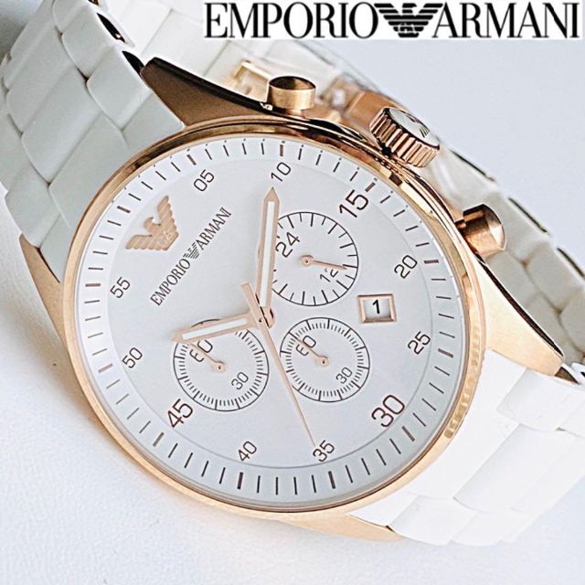 激安直営店 Emporio Armani ホワイト クロノグラフ 腕時計 新品 男性メンズ 【大人気】エンポリオアルマーニ - 腕時計(アナログ)