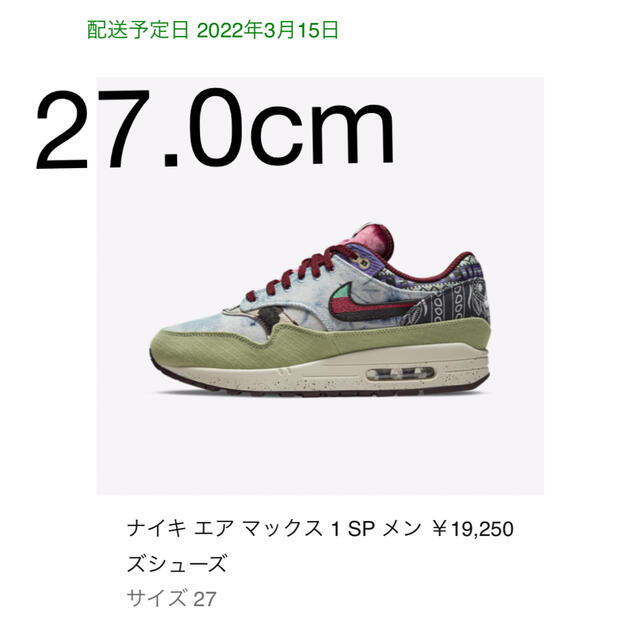 Concepts × Nike Air Max 1 "Mellow" 27.0㎝靴/シューズ