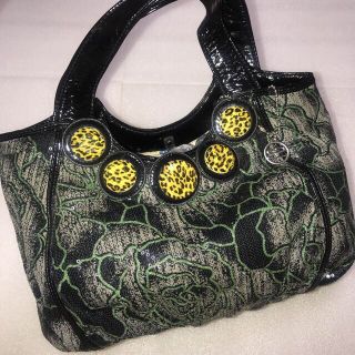 サボイ(SAVOY)の♪美品♪ SAVOY サボイ ハンドバッグ 花柄 スパンコール 豹柄 ブラック(ハンドバッグ)