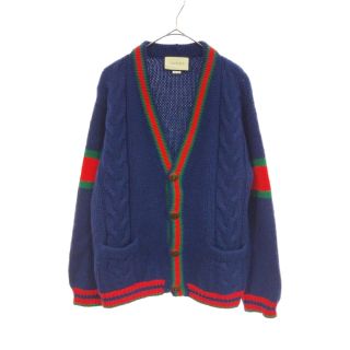 グッチ(Gucci)のGUCCI グッチ 21AW ケーブルニットオーバーサイズ カーディガン GGロゴボタン Vネックカーディガン 497037 ネイビー(カーディガン)