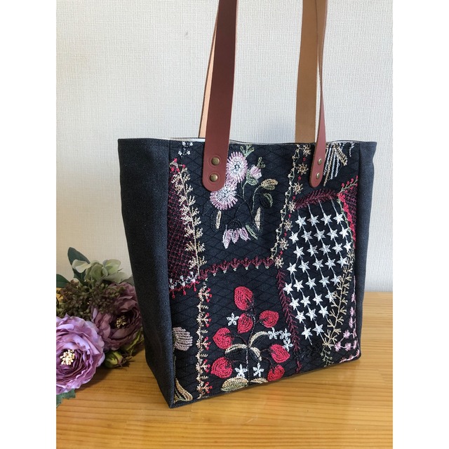 訳あり】 毎日のハンプ トートバック 少し大き目 墨黒色 バッグ