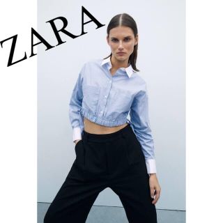 ザラ(ZARA)の美品　ZARA ザラ　ストライプ　シャツ　ブラウス　人気　トレンド　短丈　春(シャツ/ブラウス(長袖/七分))