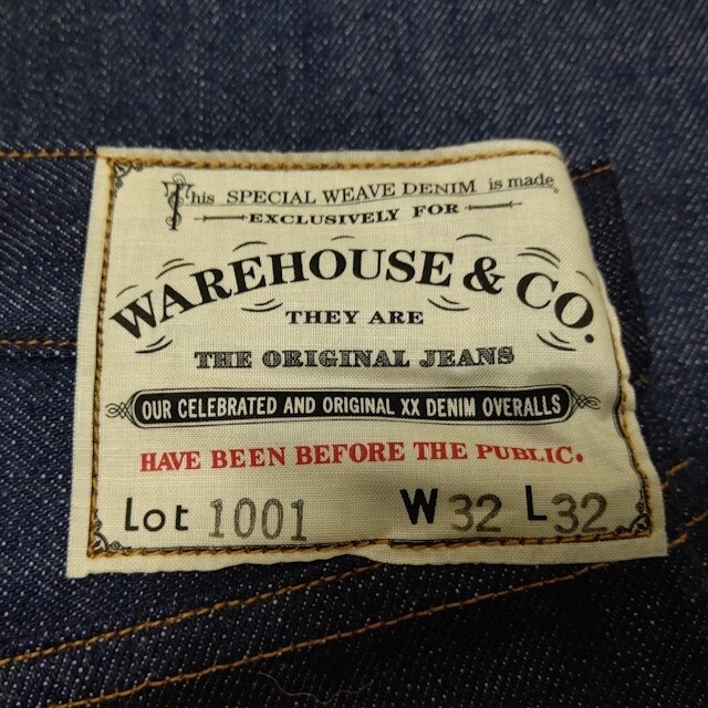 WAREHOUSE(ウエアハウス)のLot 1001【1901 NO.2 MODEL】W32-L32 NONWASH メンズのパンツ(デニム/ジーンズ)の商品写真