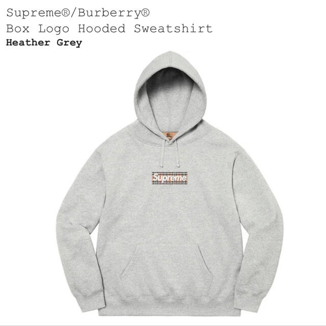 高級ブランド Supreme グレー M hooded logo box burberry supreme