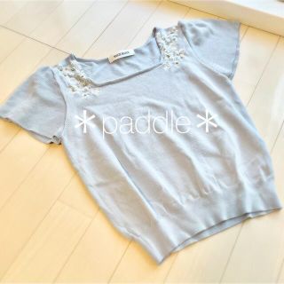 ミッシュマッシュ(MISCH MASCH)のミッシュマッシュ　スクエアネック フラワービジュー半袖ニットトップス(ニット/セーター)