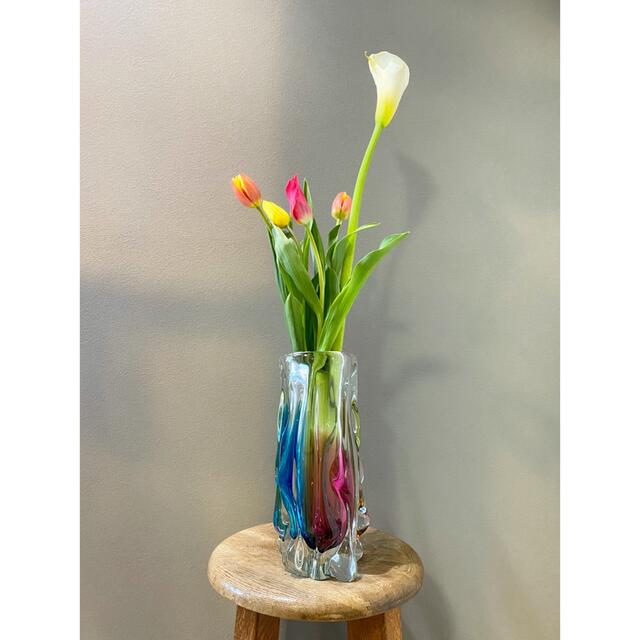 アンティーク ビンテージ 花瓶 パイレックス フラワーベース レインボー 美品