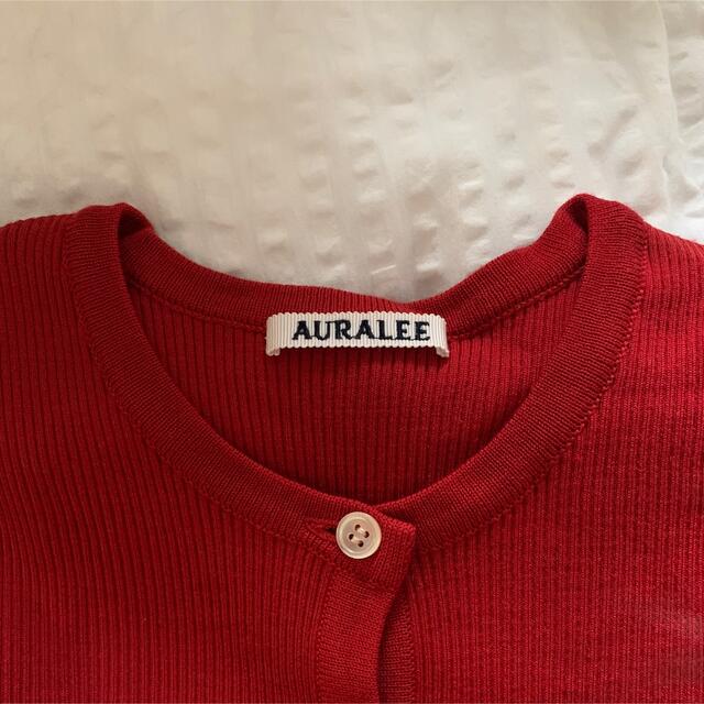 AURALEE リブニット　カーディガン　レッド