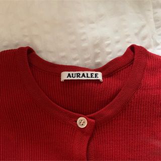 オーラリー(AURALEE)のAURALEE リブニット　カーディガン　レッド(カーディガン)