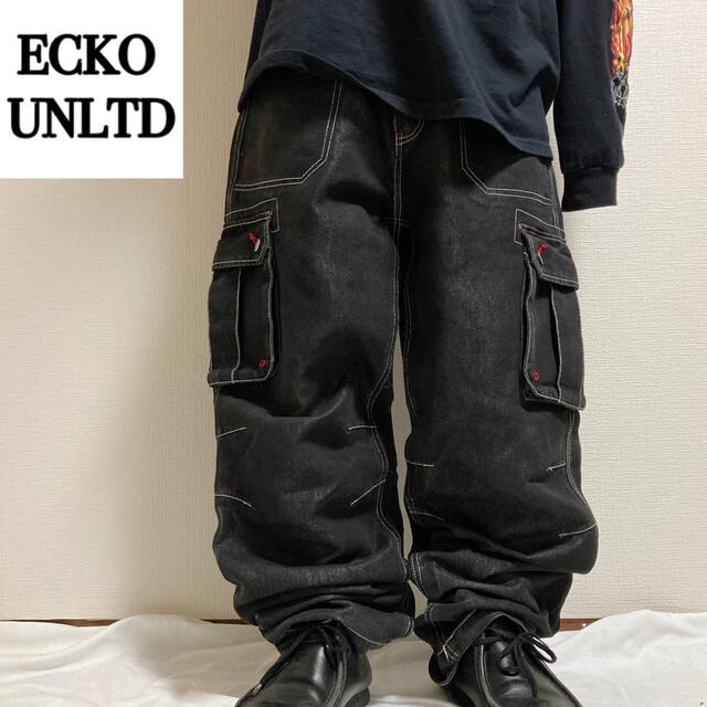 超歓迎された ECKŌ UNLTD（ECKO hiphop b系 バギーパンツ カーゴ  デニム ワイド エコーアンリミテッド - UNLTD） デニム+ジーンズ