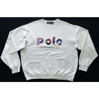 ポロラルフローレン(POLO RALPH LAUREN)の90s USA企画 国旗 フラッグ 刺繍 ビッグロゴ スウェット トレーナー(スウェット)