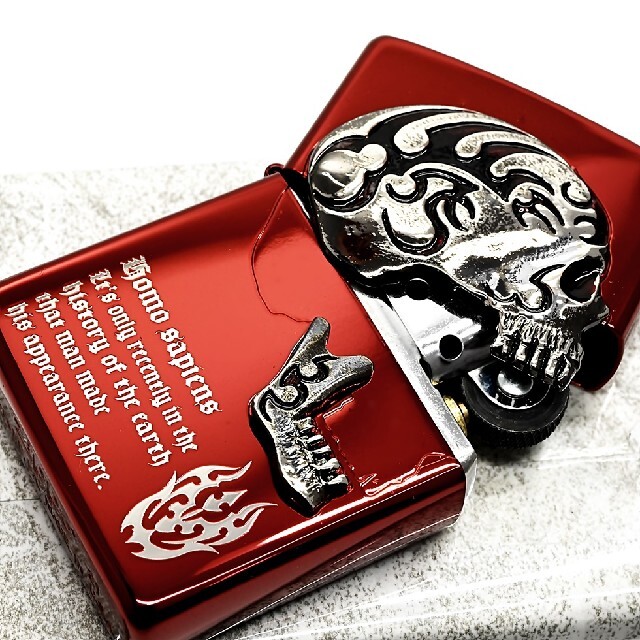 ZIPPO(ジッポー)の送料無料☆zippo☆GHOST SKULL☆メタル☆レッド＆シルバー☆ジッポ メンズのファッション小物(タバコグッズ)の商品写真