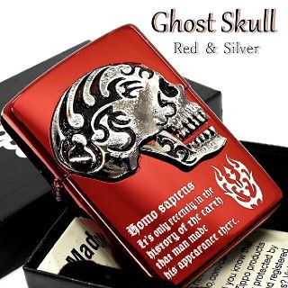 ジッポー(ZIPPO)の送料無料☆zippo☆GHOST SKULL☆メタル☆レッド＆シルバー☆ジッポ(タバコグッズ)