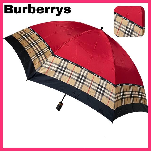 ンですⓞ BURBERRYバーバリー日本製 チェック長傘60 男女兼用 紺
