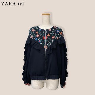 ザラ(ZARA)のsale【ZARA  trf】刺繍ブルゾン　ブラック　ザラ(ブルゾン)