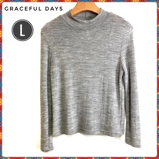 Graceful Days レディース　タートルネックTシャツ　線ボーダー　L(Tシャツ(長袖/七分))