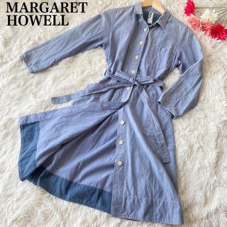 MARGARET HOWELL デニム ひざ丈 ワンピース シャツワンピ 水色