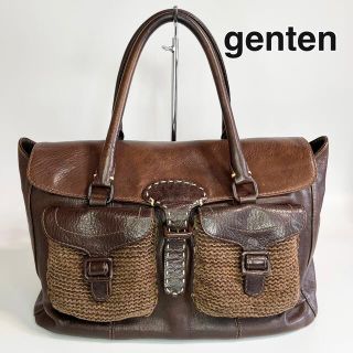 ゲンテン(genten)の22S75 美品 genten ゲンテン ハンドバッグ マグネット ブラウン(ハンドバッグ)