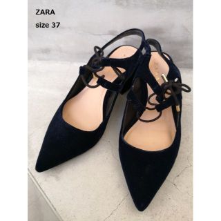 ザラ(ZARA)のZARA　ベルベットブロックヒールパンプス(ハイヒール/パンプス)