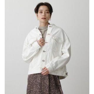 アズールバイマウジー(AZUL by moussy)のジャケット Gジャン ノーカラーデニムジャケット　ホワイト　S(Gジャン/デニムジャケット)