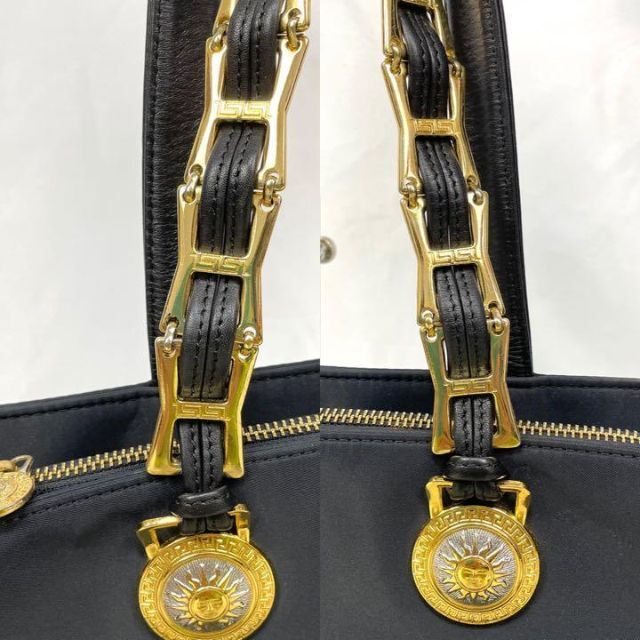 Gianni Versace(ジャンニヴェルサーチ)のVERSACE♡トートバッグ A4収納可能 レザー ナイロン 黒 金 ベルサーチ レディースのバッグ(トートバッグ)の商品写真