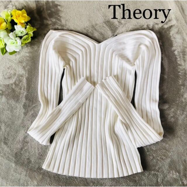 theory(セオリー)の現行Theory■オフショルダー■スプリングニットトップス■ホワイト■S〜M レディースのトップス(ニット/セーター)の商品写真