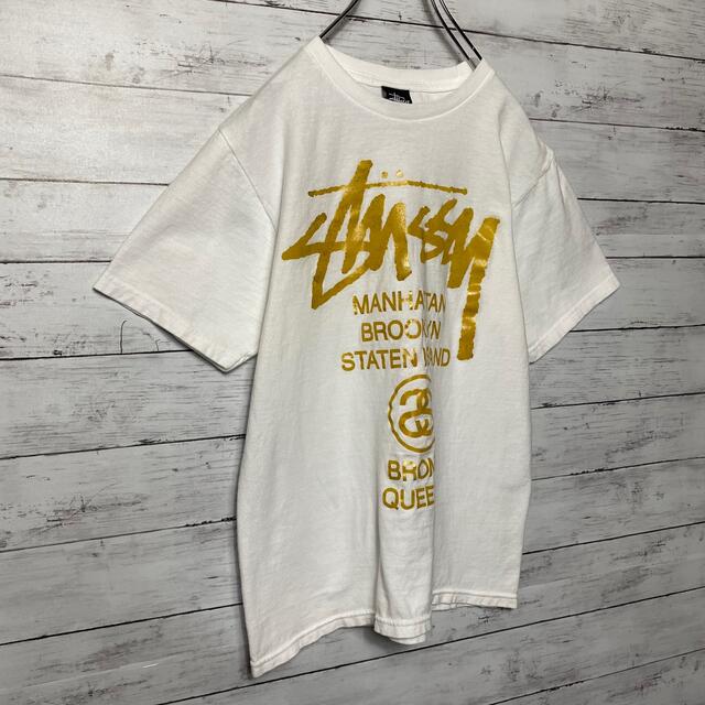 STUSSY(ステューシー)の【人気カラー】ステューシー☆Tシャツホワイトビッグロゴゴールド メンズのトップス(Tシャツ/カットソー(半袖/袖なし))の商品写真