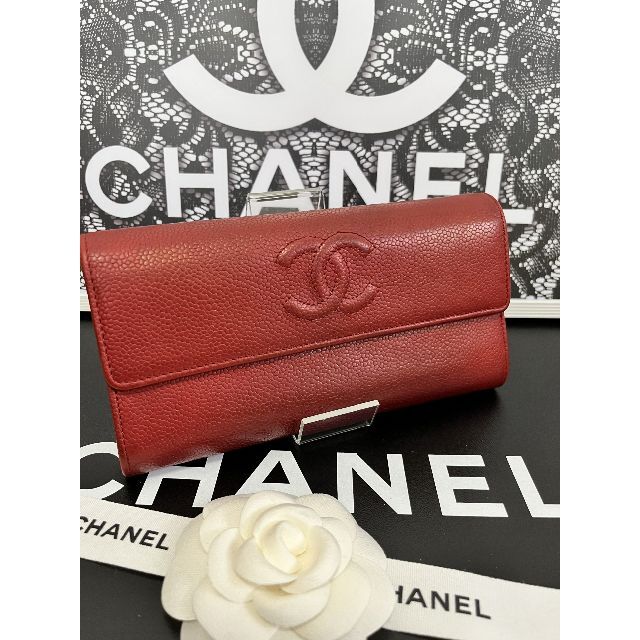 CHANEL(シャネル)の☆正規超美品☆シャネル　キャビアスキン　フラップ長財布　シックなレッド♪ レディースのファッション小物(財布)の商品写真