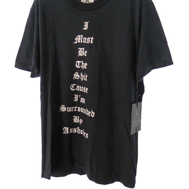 UNIF(ユニフ)のユニフ UNIF ダメージ加工 メッセージプリント Tシャツ 半袖 M ブラック レディースのトップス(Tシャツ(半袖/袖なし))の商品写真