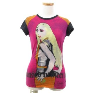 ヴェルサーチ(VERSACE)のヴェルサーチ ヴェルサーチェ Tシャツ カットソー 半袖 ピンク ブラック 40(Tシャツ(長袖/七分))