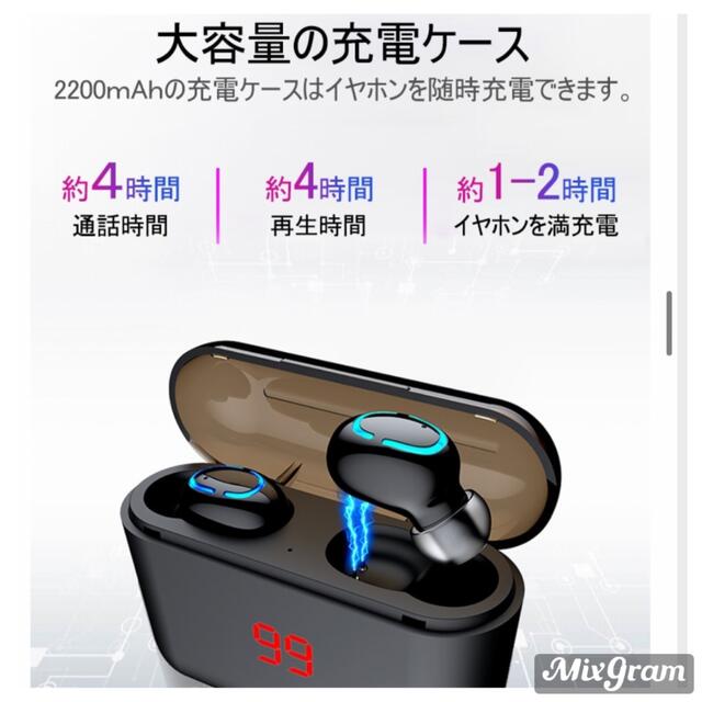 ワイヤレスイヤホン Bluetooth 5.0 ノイズリダクション2200mAh スマホ/家電/カメラのオーディオ機器(ヘッドフォン/イヤフォン)の商品写真